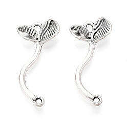 Античное Серебро Соединительные элементы из сплава в тибетском стиле с подвесками-листочками, античное серебро, 31x15x3 мм, отверстие: 1.5~1.6 мм & 1.8x2 мм.