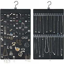 Черный Фетровые двухсторонние подвесные украшения рулоны для сережек ожерелий браслетов, прямоугольные, чёрные, 57x35 см