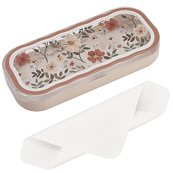 Camel 1Pc Plastic Eyeglass Cases, Rectangle with Flower Pattern, Camel, 165x76x31.5mm
