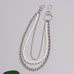 Круглые Железо и искусственный жемчуг 3 многослойные кисточки брюки цепи, декоративные цепочные ремни в стиле панк, платина, круглые, 450 мм