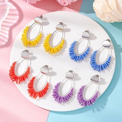 (52) Непрозрачная лаванда Латунные качают серьги, со стеклянными бисеринами, овальные, платина, разноцветные, 48.5~50.5x29~29.5 мм, 4 пар / набор