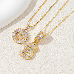 Letter S 2 шт. 2 стили латунные паве прозрачные кубические цирконии начальные подвески ожерелья наборы, золотые, Письмо с, 17.72 дюйм (45 см), 1 шт / стиль