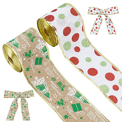 Mixed Shapes 2 рулоны 2 стили рождественская тематика искусственная хлопковая лента, разнообразные, 2-3/8 дюйм (60 мм), около 6.56 ярдов (6 м) / комплект