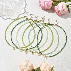 Зеленый 6 шт. 6 цвета латунный кулон в виде клевера ко Дню Святого Патрика, стеклянные бусины, ожерелья для женщин, золотые, зелёные, 15.87 дюйм (40.3 см), 1 шт / цвет