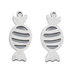 Нержавеющая Сталь Цвет Не тускнеющие 201 подвески из нержавеющей стали, конфеты, цвет нержавеющей стали, 26.5x11x1.5 мм, отверстие : 1.6 мм