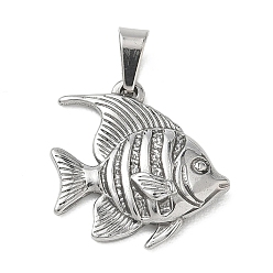 Stainless Steel Color 304 Stainless Steel Pendants, with 201  Stainless Steel Ice Pick Pinch Bails, Fish Charms, Stainless Steel Color, 18.5x18x3mm, Hole: 6x3mm.