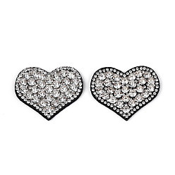 Кристалл Стразы в форме сердца, закрепленные методом термофиксации, с тканевыми нашивками., кристалл, 35.5~36.5x43~44x3~3.5 мм