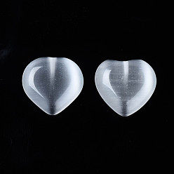 Clear Transparent Cat Eye Beads, Heart, Clear, 14x14.5x3mm, Hole: 0.9mm