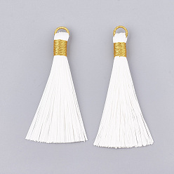 Белый Полиэстер кисточка большие подвесные украшения, с металлического корда, белые, 78~87x10~11 мм, отверстие : 7 мм