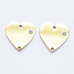 Золотой 316 соединители из хирургической нержавеющей стали с микропаве из кубического циркония, сердце, прозрачные, золотые, 15x15x2 мм, отверстие : 1 мм