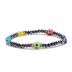 Black Glass & Lampwork Evil Eye Beaded Stretch Bracelet for Women, Black, Inner Diameter: 2-1/8 inch(5.4cm)