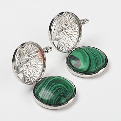 Малахит Синтетического малахита подвески, С выводами медальона из медных рассеивателей, плоские круглые с деревом, платина, 31x25x8 мм, отверстие : 4 мм