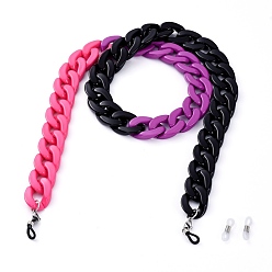 Colorful Eyeglasses Chains, Neck Strap for Eyeglasses, with Opaque Acrylic Curb Chains, 304 Stainless Steel Lobster Claw Clasps and Rubber Loop Ends, Colorful, 31.1 inch(70.9cm)