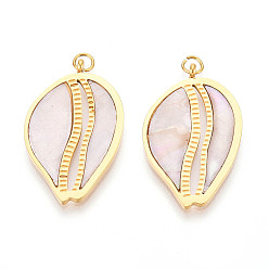 Раковина 304 подвески из натуральной ракушки из нержавеющей стали, подвески в форме ракушек с соединительными кольцами, реальный 18 k позолоченный, ионное покрытие (ip), 28x17x3 мм, отверстие : 2.5 мм