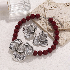 Темно-Красный Ожерелья и серьги с подвесками из цветочного сплава и смоляных бусин, платина, темно-красный, 490 мм