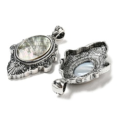 Black Lip Shell Natural Black Lip Shell Big Pendants, Antique Silver Plated Alloy Oval Charms, 55x31.5x8.5mm, Hole: 7x5mm