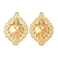 Chapado en Oro Real 18K 304 colgantes de acero inoxidable, Sagrado corazón con borde en espiral, revestimiento de iones (ip), real 18 k chapado en oro, 35x24x2.5 mm, agujero: 2 mm
