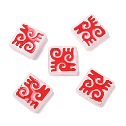 Красный Окрашенные и запеченные стеклянные бусины, квадрат с рунами, с эмалью, красные, 18x18x6 мм, отверстие : 1.4 мм