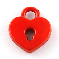 Red Opaque Acrylic Pendants, Heart Lock, Red, 20.5x18x4.5mm, Hole: 4mm, about 500pcs/500g