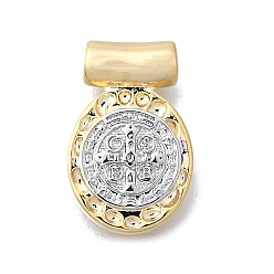 Oval Кованые латунные подвески на религиозную тематику, без кадмия и без свинца, настоящее 16 к позолота и платина, овал со святой бенедиктической медалью, 14x9.5x3.5 мм, отверстие : 1.6 мм