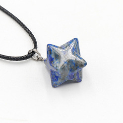 Ляпис-Лазурь Подвеска в виде звезды из натурального лазурита, ожерелье из черного шнура из искусственной кожи, со сплавочной фурнитурой, платина, 19.69 дюйм (50 см)