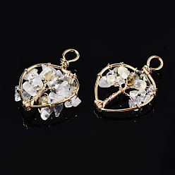 Цитрин Природные подвески цитрин, золотистая латунная проволока, дерево, сердце, 37~38.5x26~27x5.5~7.5 мм, отверстие : 4 мм