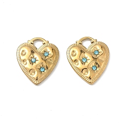 Настоящее золото 18K 304 из нержавеющей стали горный хрусталь подвески, сердце прелести, ионное покрытие (ip), реальный 18 k позолоченный, 20x17x2.5 мм, отверстие : 3x3 мм