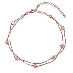 Oro Rosa Tobillera de acero inoxidable de moda, tobillera doble capa, con las estrellas, oro rosa, 200 mm