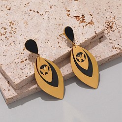 Golden 304 Stainless Steel Stud Dangle Earrings, Horse Eye with Butterfly, Golden, 60x24mm