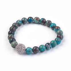 Jaspis Natürliche Ocean Jasper Stretch Armbänder, mit Messing-Zirkonia-Perlen, Runde, 2-1/8 Zoll (5.5 cm)