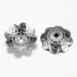 Stainless Steel Color 201 Stainless Steel Bead Caps, Flower, 8-Petal, Stainless Steel Color, 10.5x1mm, Hole: 1mm