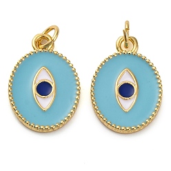 Бирюза Латунь эмаль подвески, с целью перехода в кольце, без кадмия и без свинца, реальный 18 k позолоченный, овал с подвесками в виде глаз, бирюзовые, 18.5x13x1.8 мм, отверстие : 3.4 мм