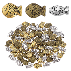 (52) Непрозрачная лаванда 90 шт 3 цвета бусины из сплава тибетского стиля, без кадмия и без свинца, рыба, разноцветные, 9~14x7.8~14x5 мм, отверстие : 1~2 мм, 30 шт / цвет