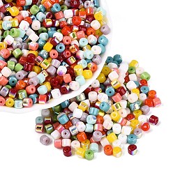 Mixed Color FGB Opaque Colours Glass Seed Beads, Rainbow Plated, Round Hole, Barrel, Mixed Color, 4x3.5mm, Hole: 0.9~1mm, about 3750pcs/pound