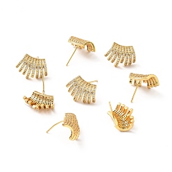 Настоящее золото 18K Массивные серьги-гвоздики из прозрачного кубического циркония, украшения из латуни для женщин, без свинца, без кадмии и без никеля, реальный 18 k позолоченный, 12x16.5 мм, штифты : 0.7 мм