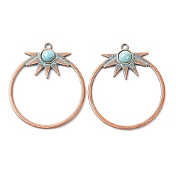 Ring Сплав с синтетических бирюзовых подвесками, красная медь и зеленая патина, кольцо, 38.5x32.5x4 мм, отверстие : 1.8 мм