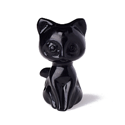 Обсидиан Резная статуя кошки из натурального обсидиана, Камень Рейки для домашнего офиса, рабочего стола, украшение по фэн-шуй, 30x25x50 мм