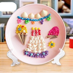 Pearl Pink DIY Cake Pattern Shell Conch Disk Paste Painting For Kids, including Shell, Plastic Beads & Plate, Brush and Glue, Pearl Pink, 20.5x1.9cm