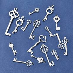 Серебро Подвески из сплава , Брелоки для ключей, серебряные, 32~70x13.5~31x2~4 мм, отверстие : 2.5~7.5 мм