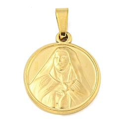 Золотой Ионное покрытие (ip) 304 подвески из нержавеющей стали, очарование религиозной темы, плоские круглые с Девой Марией, золотые, 20x17x2.5 мм, отверстие : 5x3 мм