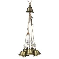 Античная Бронза Подвесной колокольчик в тибетском стиле из сплава и железа на Хэллоуин, с плетеным джутовым шнуром для украшения двери, античная бронза, 365 мм