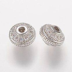 Платина Латунные микро проложить кубического циркония бусы, рондель, платина, 7x5 мм, отверстие : 1 мм