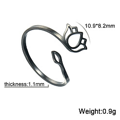 Черный Лотос 304 открытые кольца-манжеты из нержавеющей стали для женщин, чёрные, внутренний диаметр: регулируемый