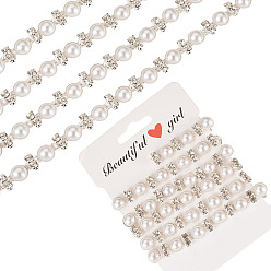 Платиновый & Серебристый Полукруглые латунные цепочки со стразами, с пластиковой имитацией жемчуга, аксессуары для костюма, с карточной бумагой, Платина и серебро, 9x5.5 мм