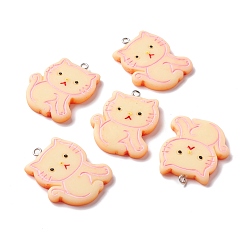 Sandy Brown Opaque Resin Pendants, with Platinum Tone Iron Loop, Imitation Biscuits, Cat, Sandy Brown, 34x27~27.5x4~5mm, Hole: 1.5mm