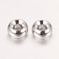 Platinum Real Platinum Plated Brass Spacer Beads, Nickel Free, Flat Round, 4x2mm, Hole: 1.5mm