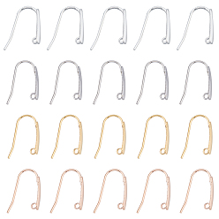 Mixed Color 304 Stainless Steel Earring Hooks, with Horizontal Loop, Flat Ear Wire, Mixed Color, 18.5x13.5x3.5mm, Hole: 1.5mm, 20 Gauge, Pin: 0.8mm, 4 colors, 6pcs/color, 24pcs/box