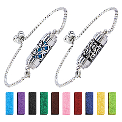 Couleur Acier Inoxydable 2sacs 2styles bracelets coulissants en acier inoxydable, bracelets diffuseurs d'huiles essentielles pour femmes, plat rond, avec des tampons de parfum, colonne, couleur inox, 10-1/4 pouce (26 cm)
