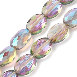 Лиловый Стеклянные бусины с гальваническим покрытием , с половиным покрытием цвета радуги, граненые и овальные, сирень, 10.5~11x8x4.5 мм, отверстие : 1.4 мм, около 38 шт / нитка, 16.14 дюйм (41 см)
