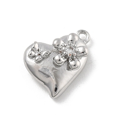 Платина Латунные микро проложить кубического циркония подвески, без кадмия, без никеля и без свинца, сердце с подвесками в виде бабочек, платина, 17.5x11x6 мм, отверстие : 1.2 мм